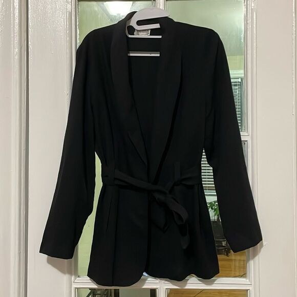 Karin Morgan collection vintage black belted blazer suit jacket size medium - Picture 4 of 14